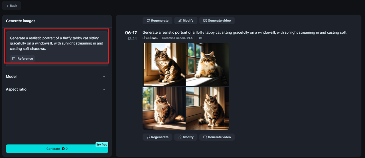 using 即梦AI for portrait cat generating